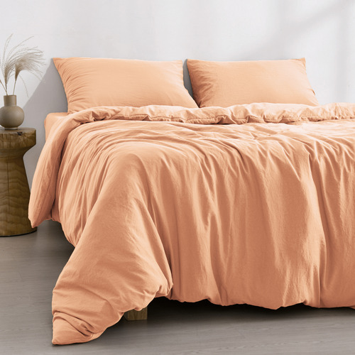 Peach Washed Microfibre Quilt Cover Set
