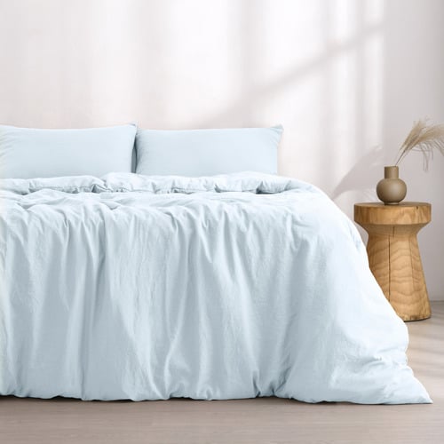 Ice Blue Washed Microfibre Quilt Cover Set