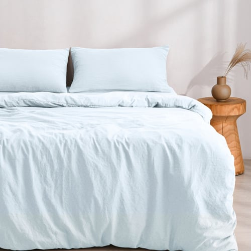 Ice Blue Washed Microfibre Quilt Cover Set