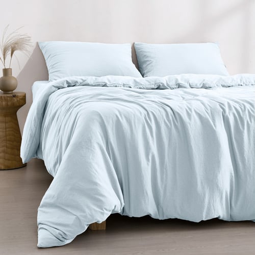 Ice Blue Washed Microfibre Quilt Cover Set