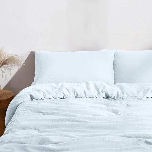 Ice Blue Washed Microfibre Quilt Cover Set