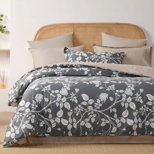 Charcoal Felicity Reversible Cotton Quilt Cover Set