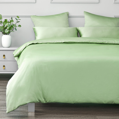 Green Matte Satin Quilt Cover Set