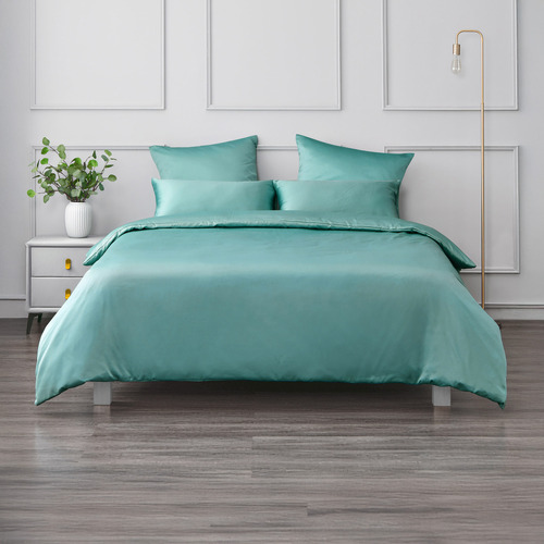 Blue Matte Satin Quilt Cover Set