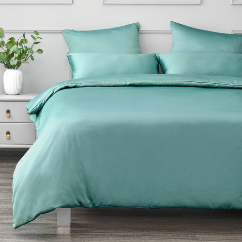 Blue Matte Satin Quilt Cover Set