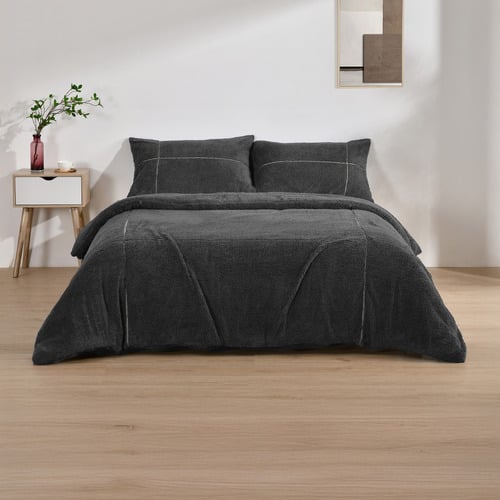 Charcoal Dreamaker Jasper Teddy Fleece Quilt Cover Set