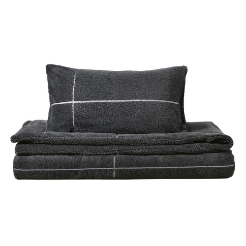 Charcoal Dreamaker Jasper Teddy Fleece Quilt Cover Set