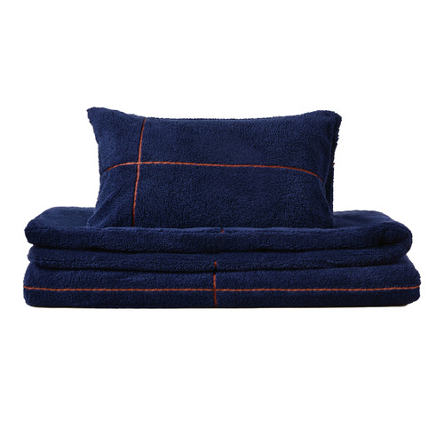 Midnight Blue Dreamaker Jasper Teddy Fleece Quilt Cover Set