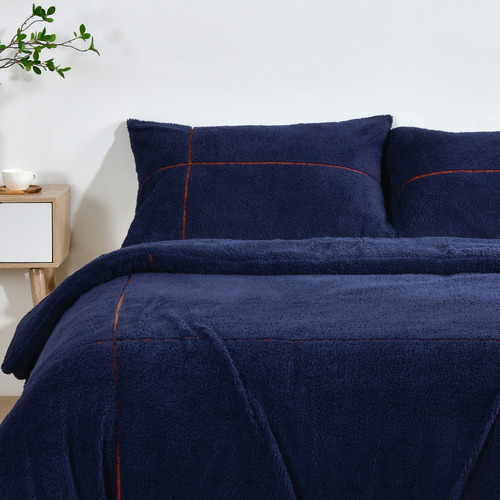 Midnight Blue Dreamaker Jasper Teddy Fleece Quilt Cover Set