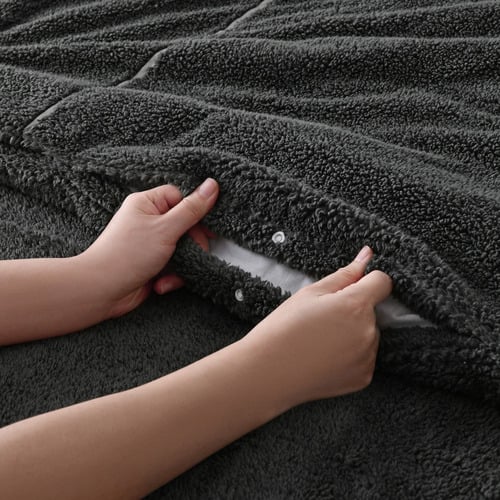 Charcoal Dreamaker Jasper Teddy Fleece Quilt Cover Set