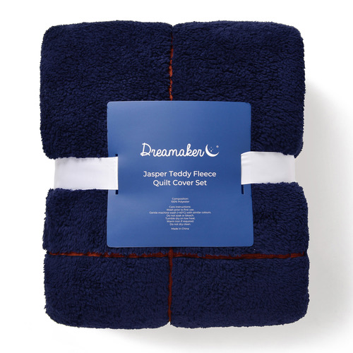 Midnight Blue Dreamaker Jasper Teddy Fleece Quilt Cover Set