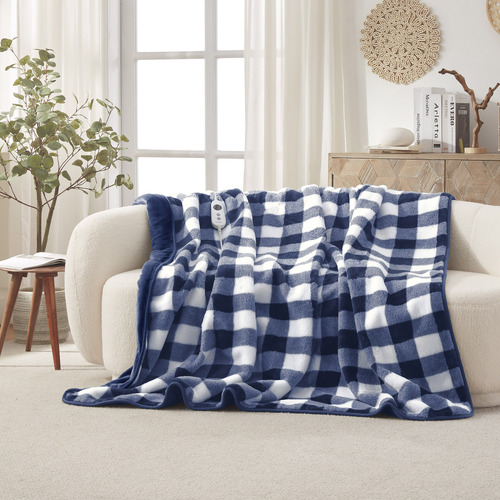 Gingham Plush Heated Throw