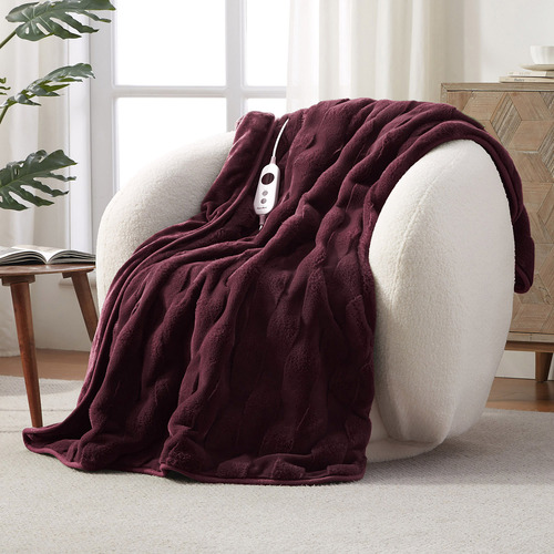 Basketweave Faux Fur Heated Throw
