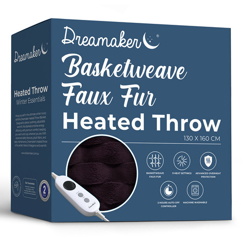 Basketweave Faux Fur Heated Throw