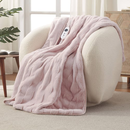 Basketweave Faux Fur Heated Throw