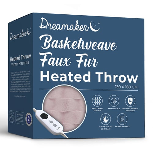 Basketweave Faux Fur Heated Throw