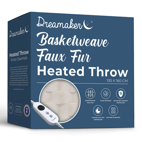 Basketweave Faux Fur Heated Throw