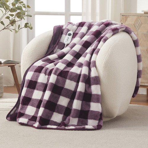 Gingham Plush Heated Throw