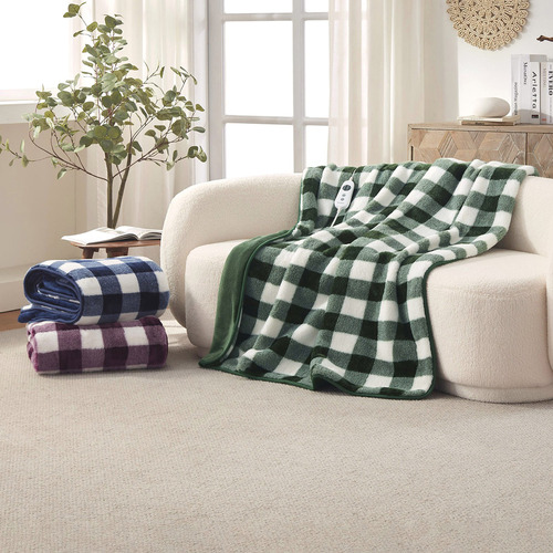 Gingham Plush Heated Throw