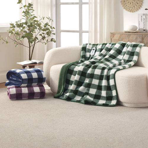 Gingham Plush Heated Throw