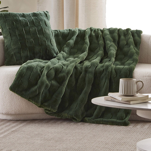 Basketweave Faux Fur Throw