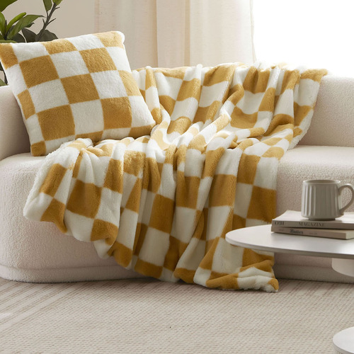 Checkered Plush Reversible Throw
