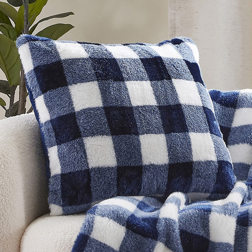 Gingham-Faux-Fur-Cushion