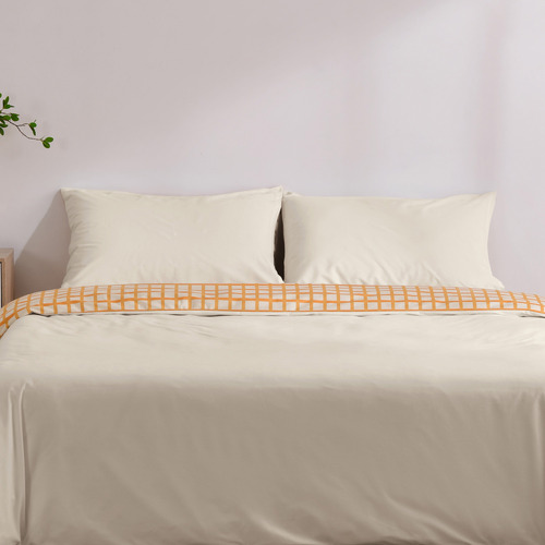 Chai Grid Micro Flannel Reversible Quilt Cover Set