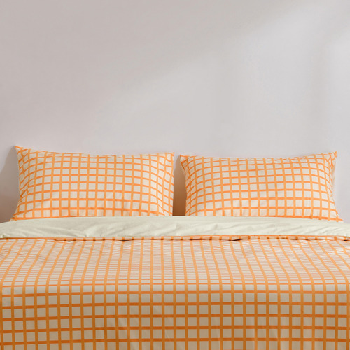 Chai Grid Micro Flannel Reversible Quilt Cover Set