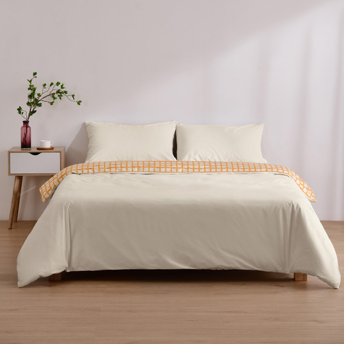 Chai Grid Micro Flannel Reversible Quilt Cover Set