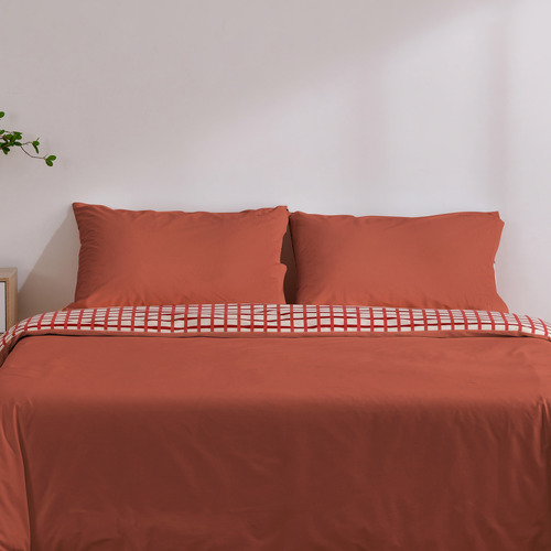 Sienna Grid Micro Flannel Reversible Quilt Cover Set
