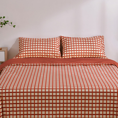 Sienna Grid Micro Flannel Reversible Quilt Cover Set