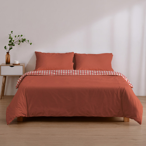 Sienna Grid Micro Flannel Reversible Quilt Cover Set