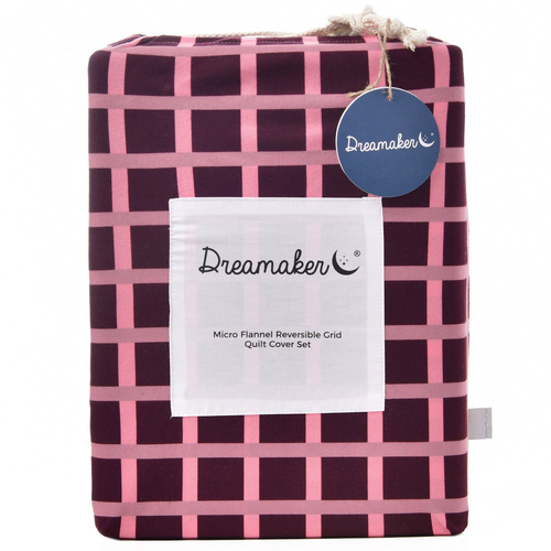 Cherry Grid Micro Flannel Reversible Quilt Cover Set