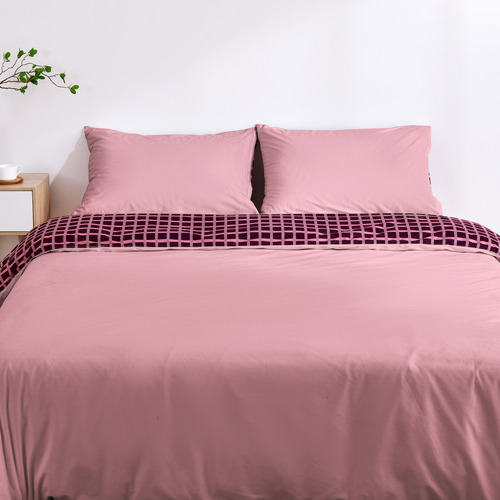 Cherry Grid Micro Flannel Reversible Quilt Cover Set