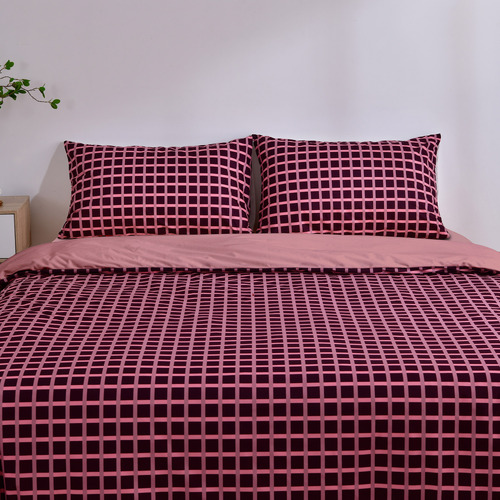 Cherry Grid Micro Flannel Reversible Quilt Cover Set
