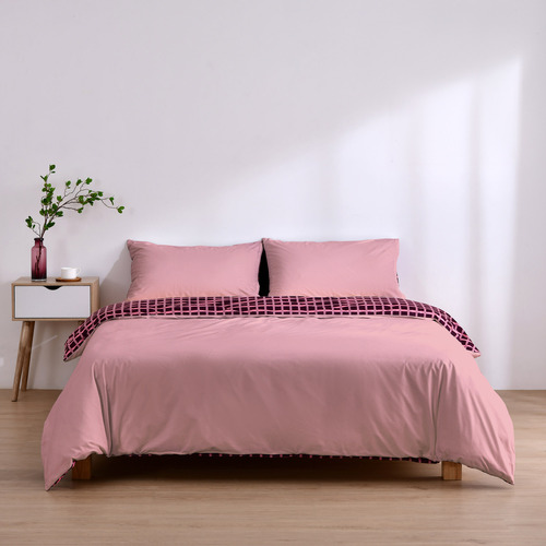 Cherry Grid Micro Flannel Reversible Quilt Cover Set