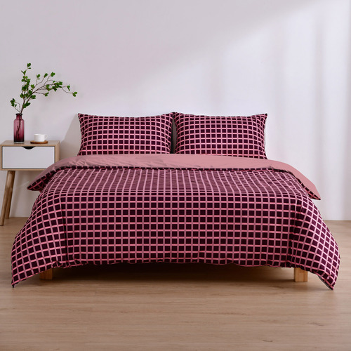 Cherry Grid Micro Flannel Reversible Quilt Cover Set