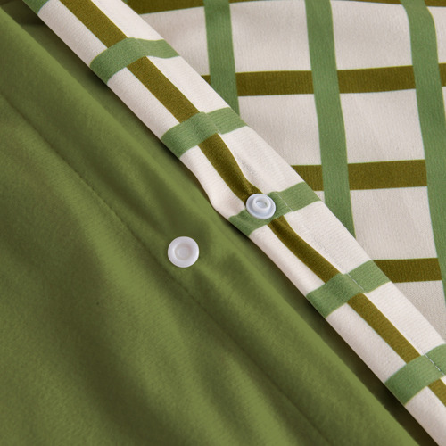 Olive Grid Micro Flannel Reversible Quilt Cover Set