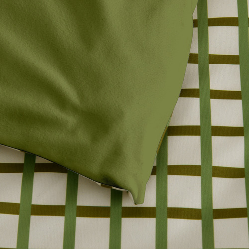 Olive Grid Micro Flannel Reversible Quilt Cover Set