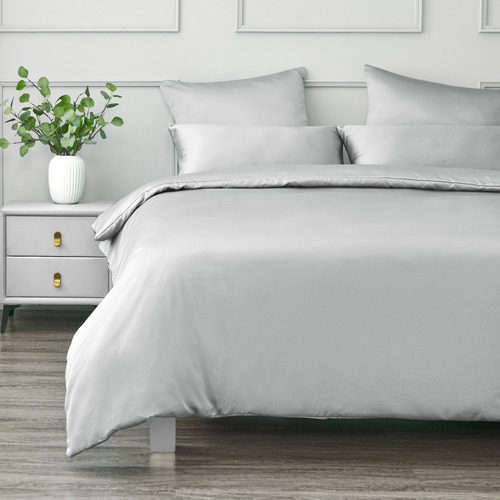 Grey Matte Satin Quilt Cover Set