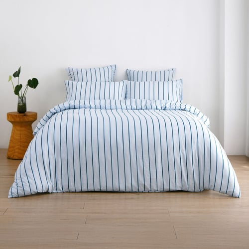 Sky & Teal Lili Microfibre Striped Quilt Cover Set