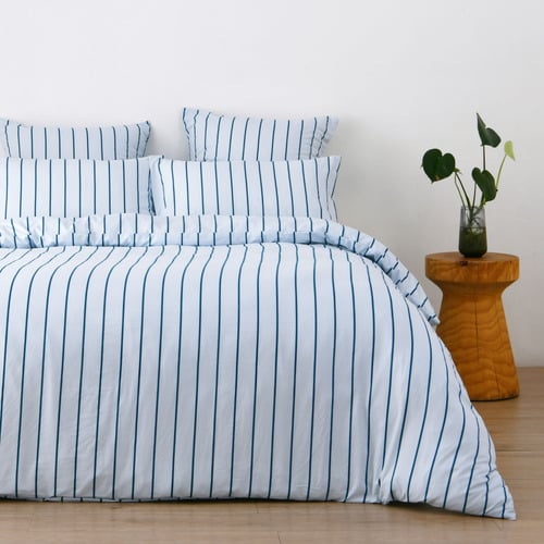Sky & Teal Lili Microfibre Striped Quilt Cover Set
