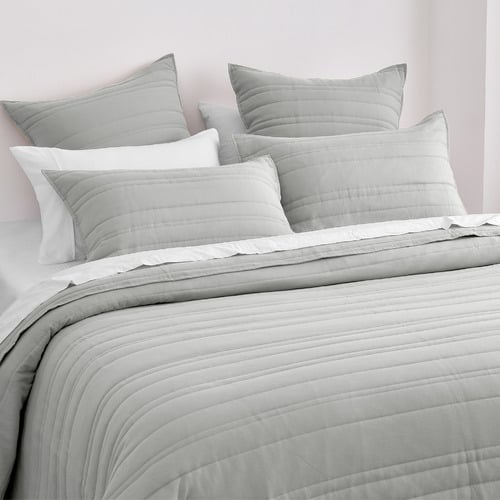 Dove Grey Sharon Embossed Stripe Quilted Coverlet Set
