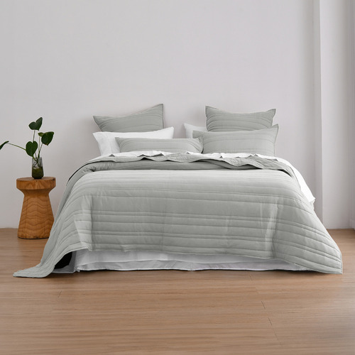 Dove Grey Sharon Embossed Stripe Quilted Coverlet Set