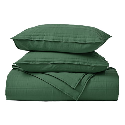 Hunter Green Sharon Embossed Stripe Quilted Coverlet Set