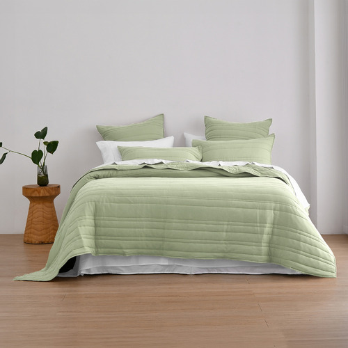 Sage Green Sharon Embossed Stripe Quilted Coverlet Set