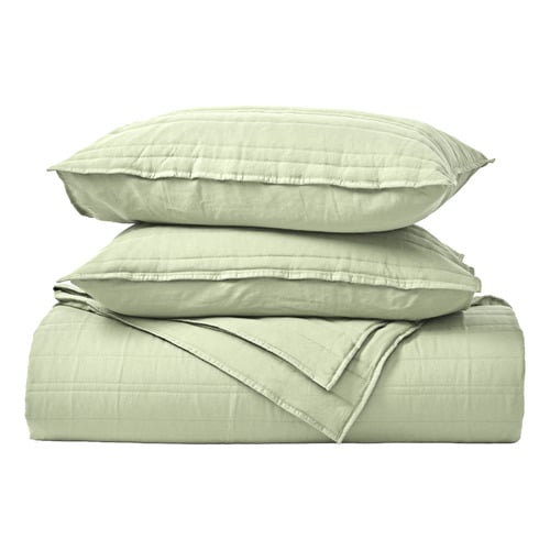 Sage Green Sharon Embossed Stripe Quilted Coverlet Set