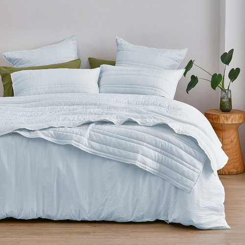 Ice Blue Sharon Embossed Stripe Quilted Coverlet Set