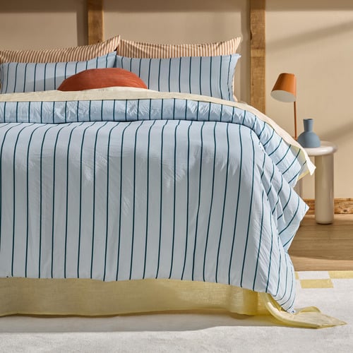Sky & Teal Lili Striped Quilt Cover Set